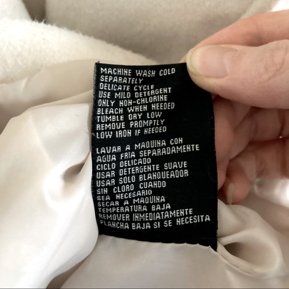 Details INTL White Cream Double Breasted Pea Coat Removable Hood Size Medium - Picture 6 of 9